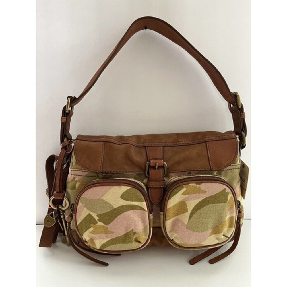 Women’s Shelby‎ Fab Flap Fossil Handbag Shoulder Bag Pink Camouflage NWT